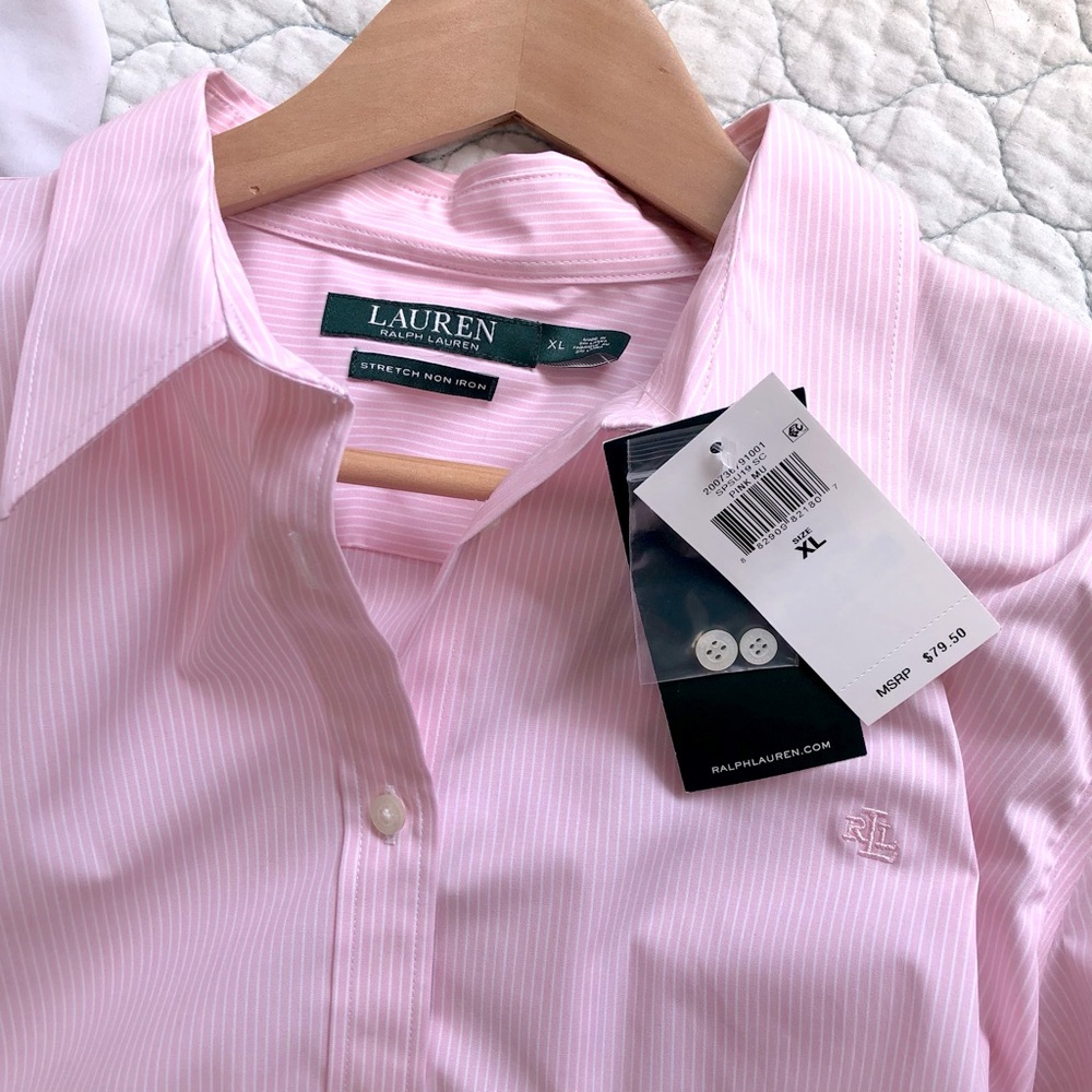 NWT Women’s Striped Pink + White Shirt